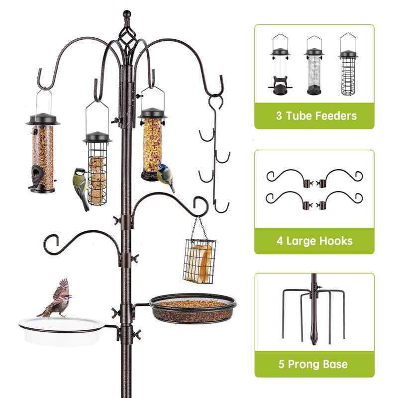 MIXXIDEA Bird Feeder Station with Suet Cage & Water Bowl Fruit Hook- Adjustable Pole, 6 Hanging Hooks for Wild Birds, Outdoor Garden Bird Feeding Kit - Image 4